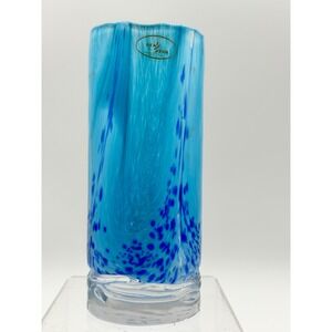 GLASS STAR Bohemia Handmade Art Glass Vase Blue and Turquoise